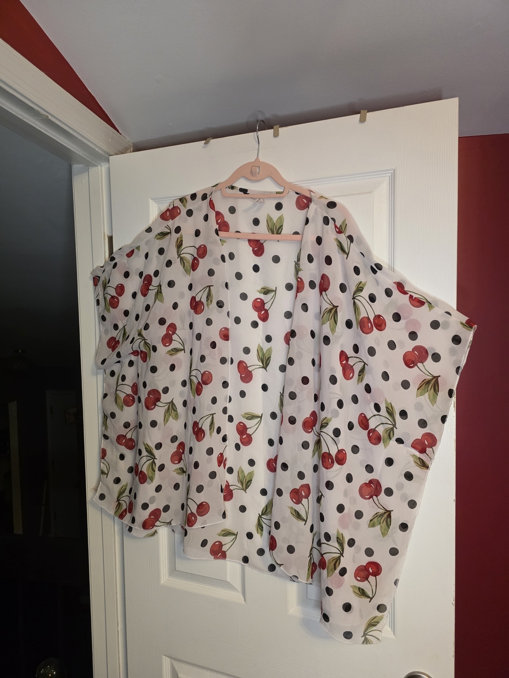 Live 4 Truth White Cherry & Black Polka Dot Open-Front Kimono Shrug